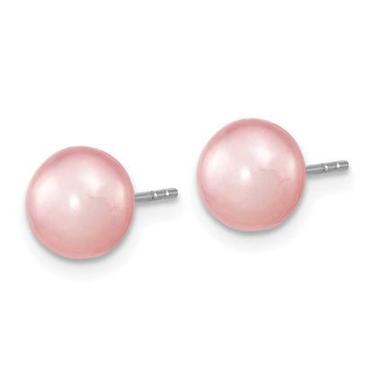 Sterling Silver Rh-P 7-8mm Pink Fwc Pearl Earring Bracelet Necklace Set