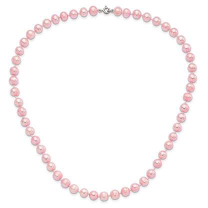Sterling Silver Rh-P 7-8mm Pink Fwc Pearl Earring Bracelet Necklace Set