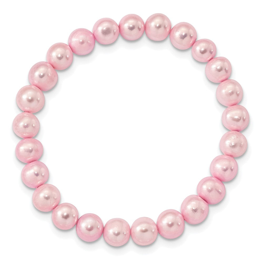 Sterling Silver Rh-P 7-8mm Pink Fwc Pearl Earring Bracelet Necklace Set