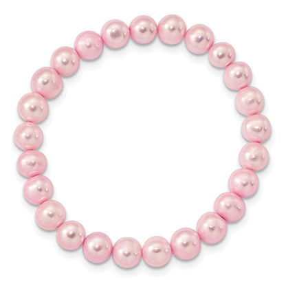 Sterling Silver Rh-P 7-8mm Pink Fwc Pearl Earring Bracelet Necklace Set