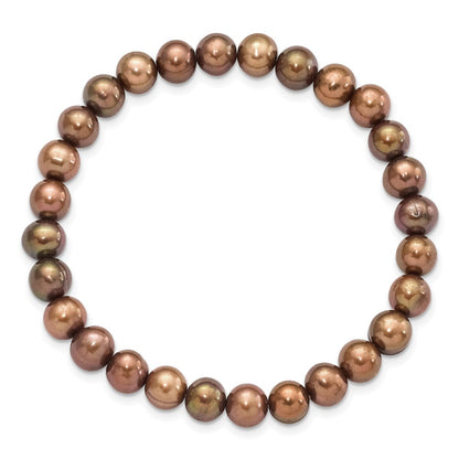 Fashion 6-7mm Brown Semi-Round Freshwater Cultured Pearl Stretch Bracelet