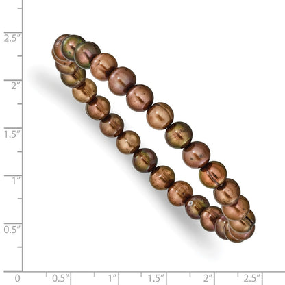 Fashion 6-7mm Brown Semi-Round Freshwater Cultured Pearl Stretch Bracelet