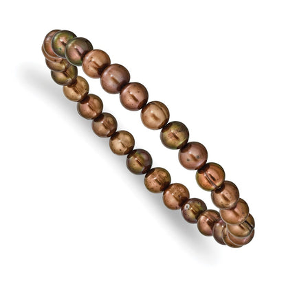 Fashion 6-7mm Brown Semi-Round Freshwater Cultured Pearl Stretch Bracelet