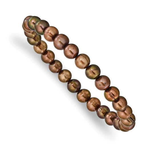Fashion 6-7mm Brown Semi-Round Freshwater Cultured Pearl Stretch Bracelet