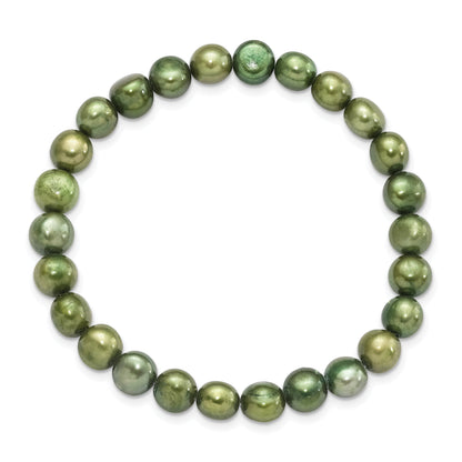 Fashion 6-7mm Green Semi-Round Freshwater Cultured Pearl Stretch Bracelet