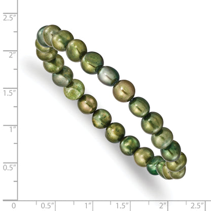 Fashion 6-7mm Green Semi-Round Freshwater Cultured Pearl Stretch Bracelet