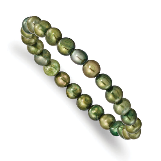 Fashion 6-7mm Green Semi-Round Freshwater Cultured Pearl Stretch Bracelet