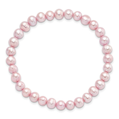 Fashion 6-7mm Pink Semi-Round Freshwater Cultured Pearl Stretch Bracelet