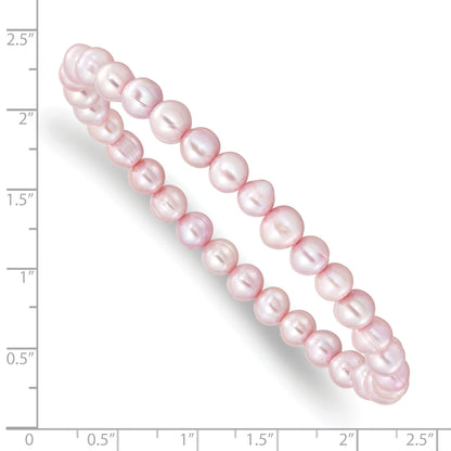 Fashion 6-7mm Pink Semi-Round Freshwater Cultured Pearl Stretch Bracelet