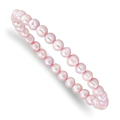 Fashion 6-7mm Pink Semi-Round Freshwater Cultured Pearl Stretch Bracelet