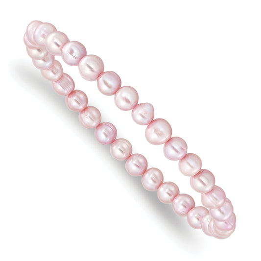 Fashion 6-7mm Pink Semi-Round Freshwater Cultured Pearl Stretch Bracelet