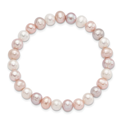 Fashion 6-7mm White/Pink/Purple Semi-Round Fwc Pearl Stretch Bracelet