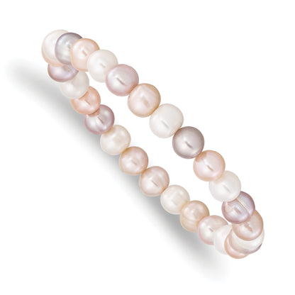 Fashion 6-7mm White/Pink/Purple Semi-Round Fwc Pearl Stretch Bracelet
