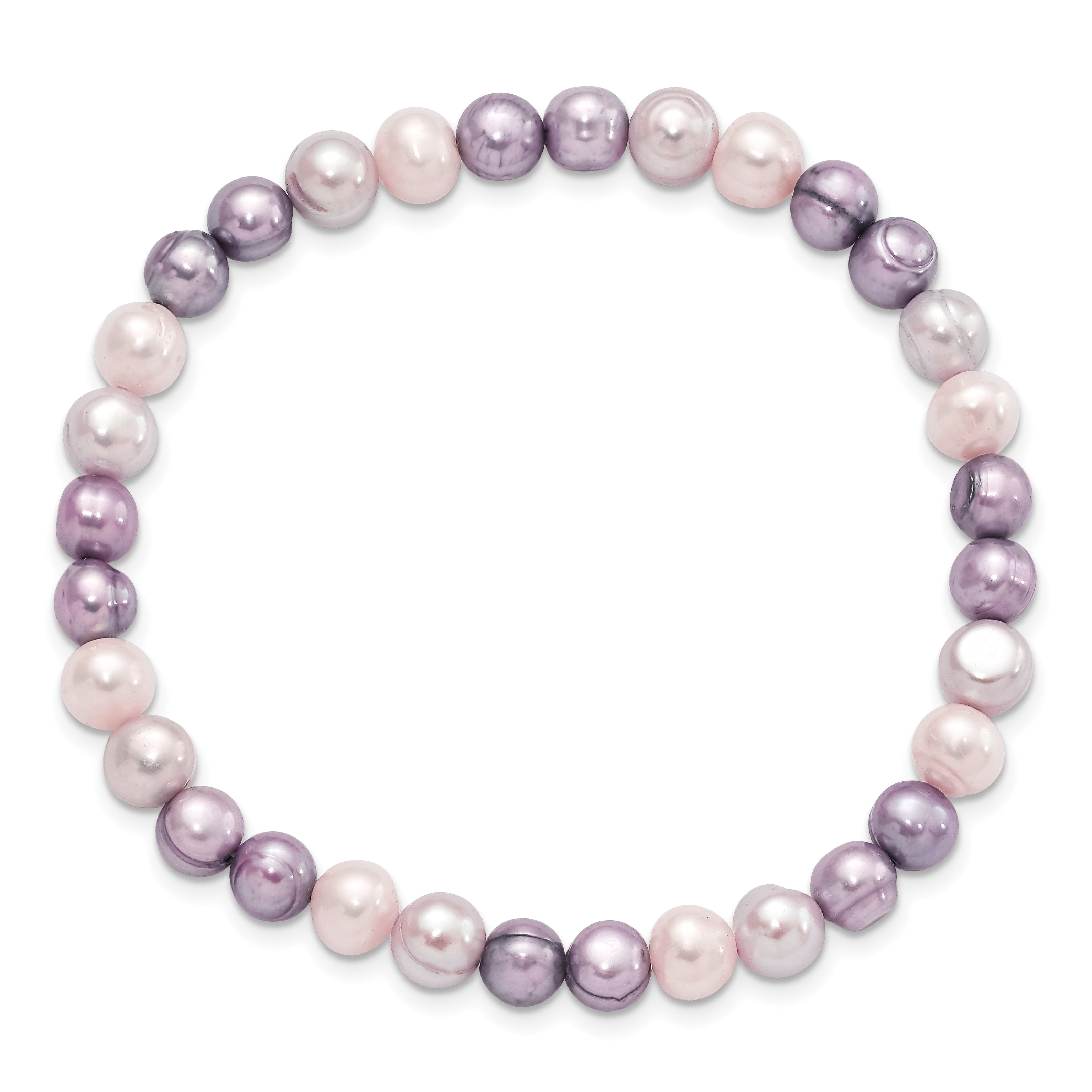 Fashion 6-7mm White/Lavendar/Grey Semi-Round Fwc Pearl Stretch Bracelet