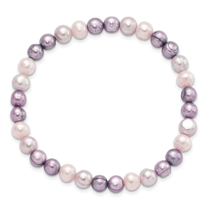 Fashion 6-7mm White/Lavendar/Grey Semi-Round Fwc Pearl Stretch Bracelet