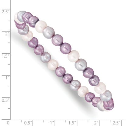 Fashion 6-7mm White/Lavendar/Grey Semi-Round Fwc Pearl Stretch Bracelet