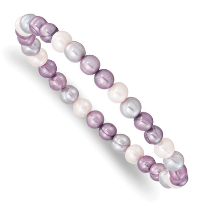 Fashion 6-7mm White/Lavendar/Grey Semi-Round Fwc Pearl Stretch Bracelet