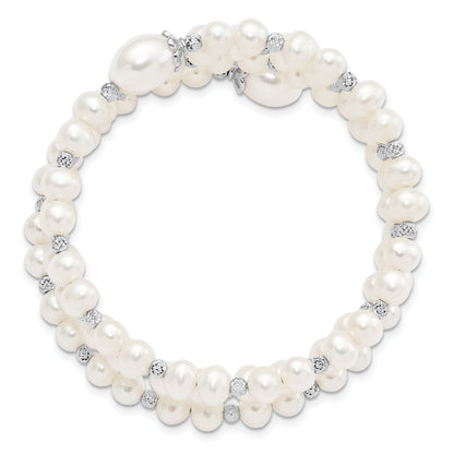 Sterling Silver Rh-Pl D/C 6-11mm White Fwc Pearl Wrap Bracelet