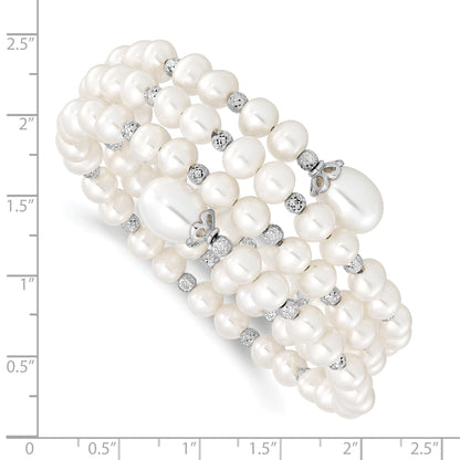 Sterling Silver Rh-Pl D/C 6-11mm White Fwc Pearl Wrap Bracelet