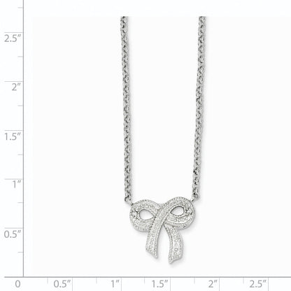16.00 Inch Sterling Silver Cz Bow On Rolo Chain Necklace