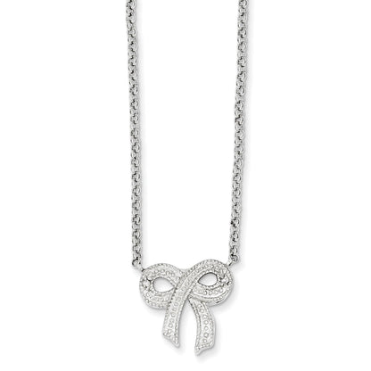 16.00 Inch Sterling Silver Cz Bow On Rolo Chain Necklace