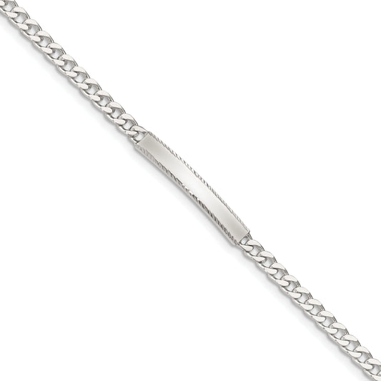 7 Inch Sterling Silver Diamond-Cut Engraveable Curb Link Id Bracelet
