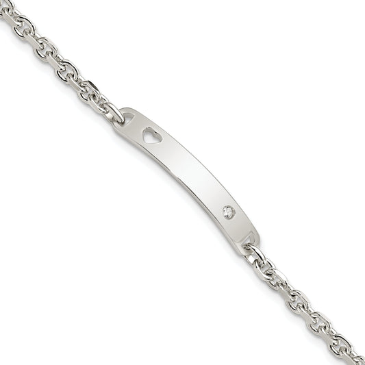 7.5 Inch Sterling Silver Polished Id W/Cz Heart Bracelet