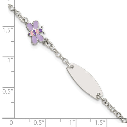 6 Inch Sterling Silver Childrens Enameled Butterfly 5In Plus 1In Ext Id Bracelet