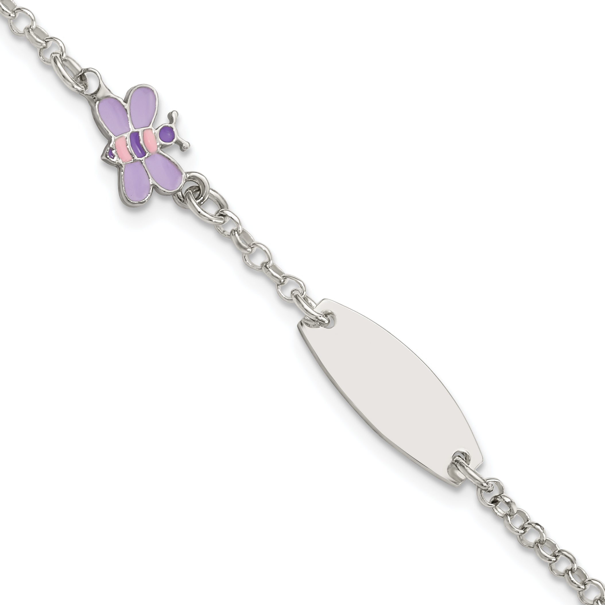 6 Inch Sterling Silver Childrens Enameled Butterfly 5In Plus 1In Ext Id Bracelet