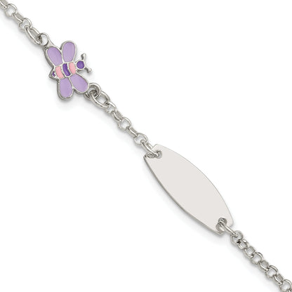 6 Inch Sterling Silver Childrens Enameled Butterfly 5In Plus 1In Ext Id Bracelet
