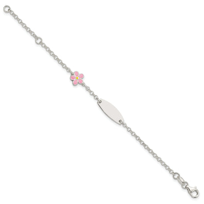6 Inch Sterling Silver Childrens Enameled Flower 5In Plus 1In Ext Id Bracelet