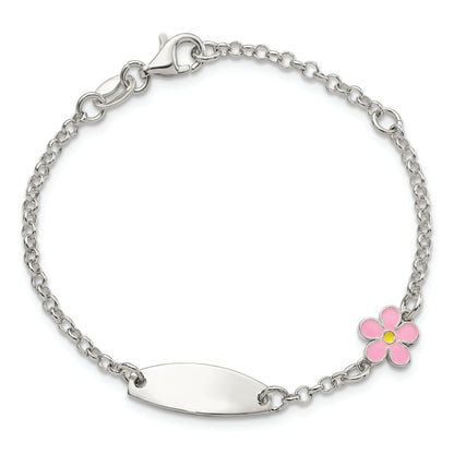 6 Inch Sterling Silver Childrens Enameled Flower 5In Plus 1In Ext Id Bracelet
