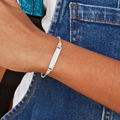 5.5 Inch Sterling Silver Engraveable Childrens Id On Figaro Link Bracelet