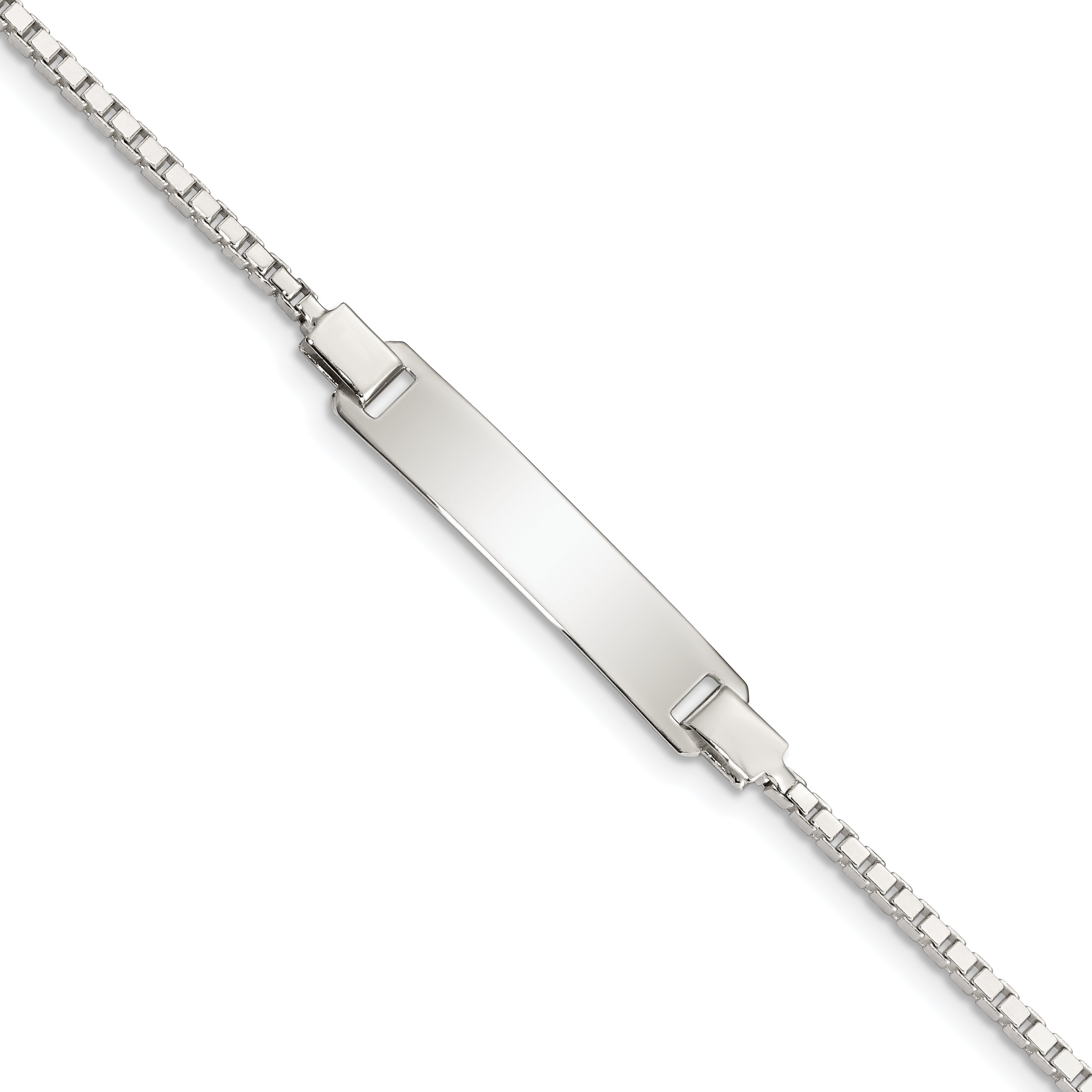 5.5 Inch Sterling Silver Engraveable Childrens Id On Box Chain Bracelet