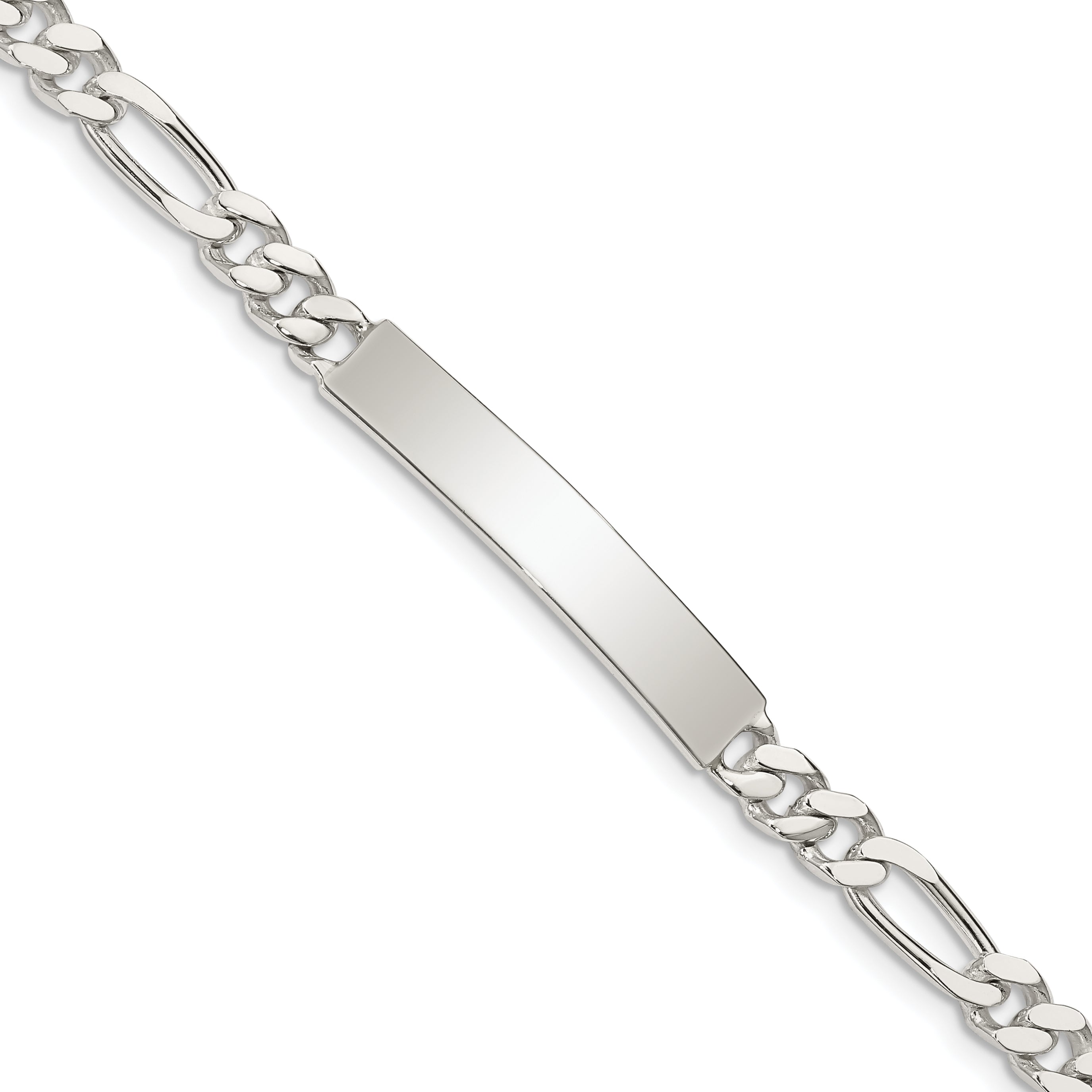7.5 Inch Sterling Silver Polished Engraveable Figaro Link Id Bracelet