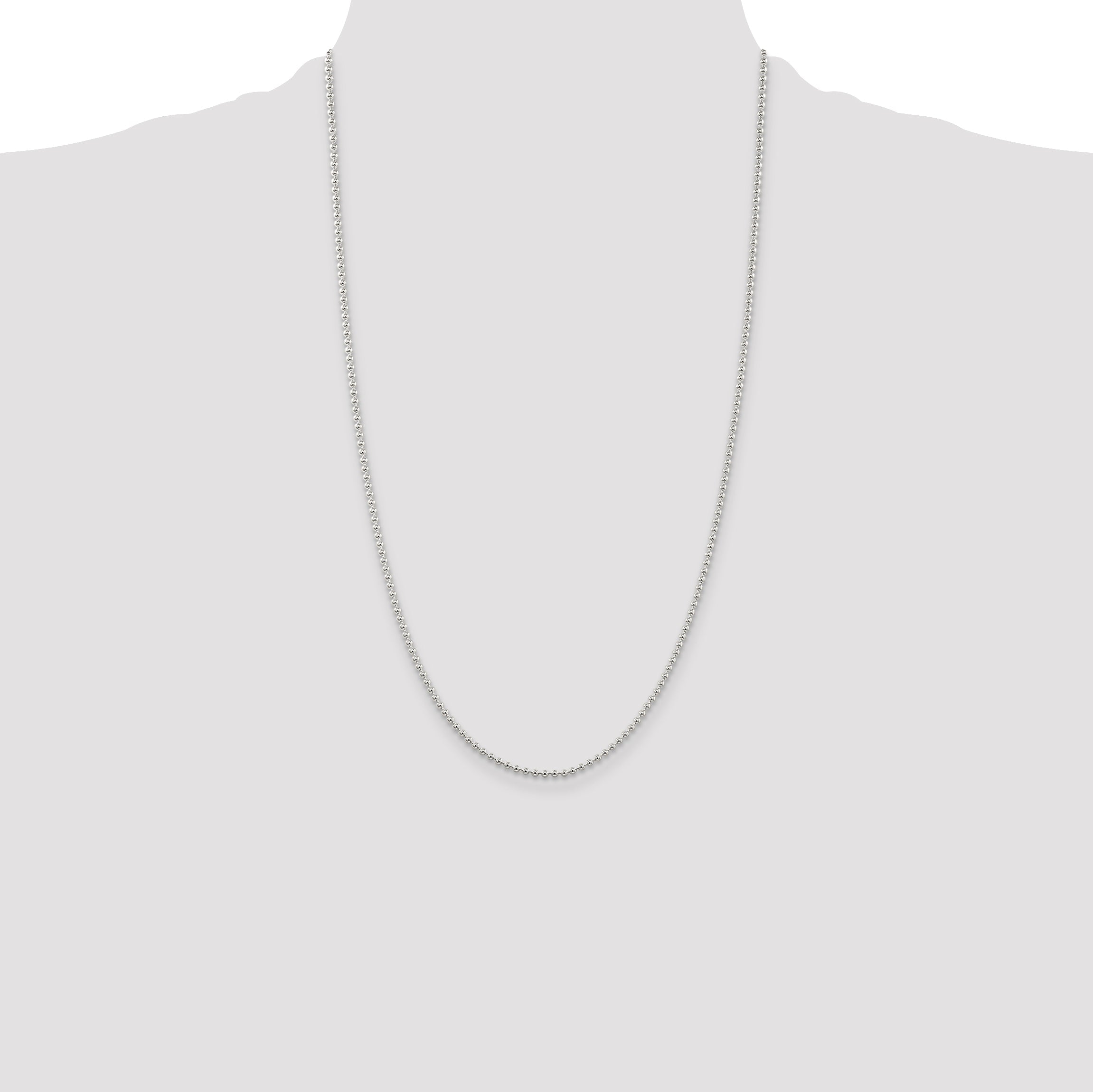 26 Inch Sterling Silver 2mm Beaded Chain Necklace