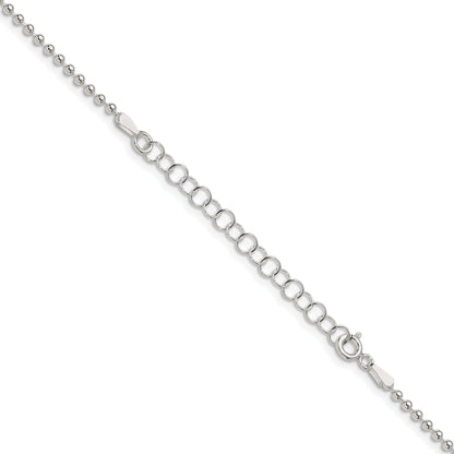 18 Inch Sterling Silver 2mm Beaded Chain W/2In Ext.