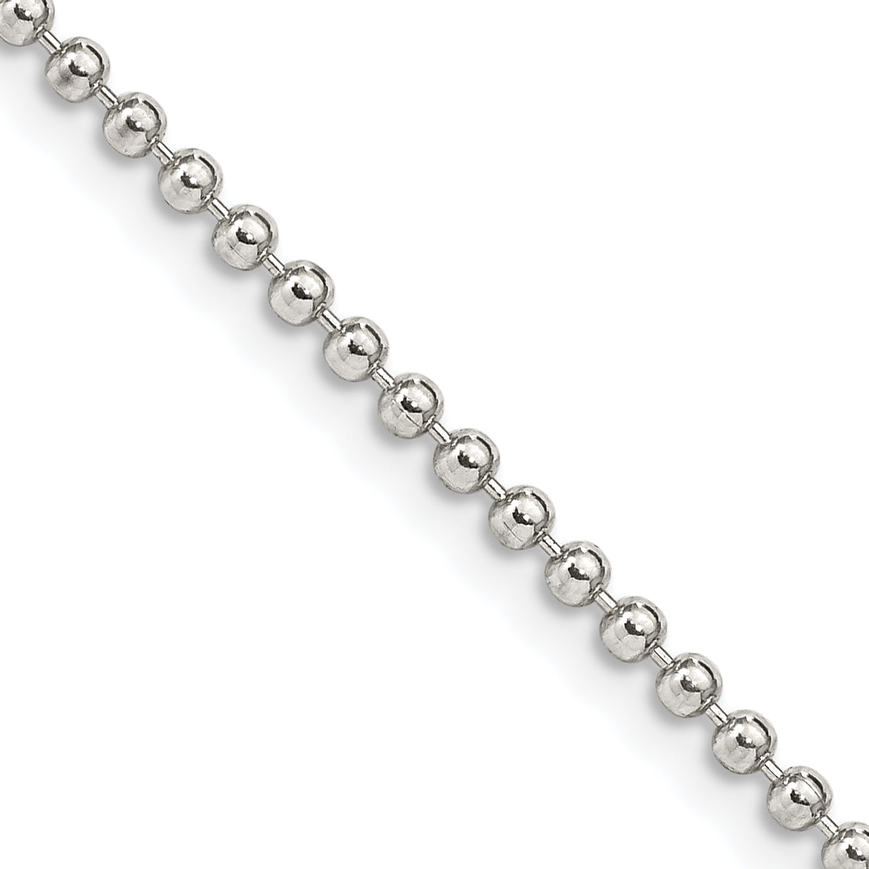 18 Inch Sterling Silver 2mm Beaded Chain W/2In Ext.
