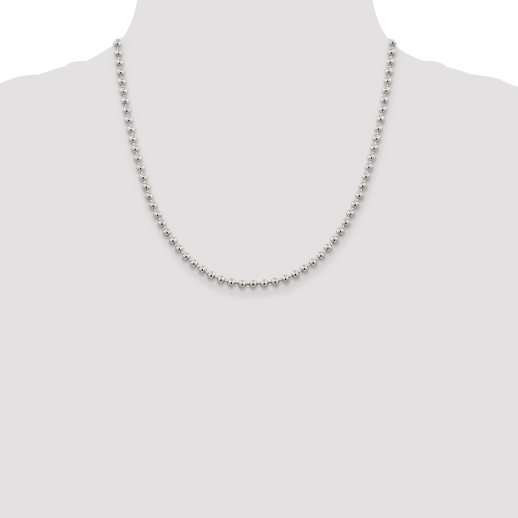 20 Inch Sterling Silver 4mm Beaded Chain Necklace