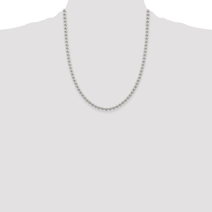 22 Inch Sterling Silver 4mm Beaded Chain Necklace