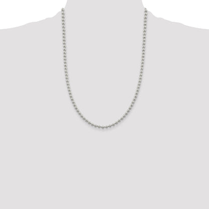 24 Inch Sterling Silver 4mm Beaded Chain Necklace