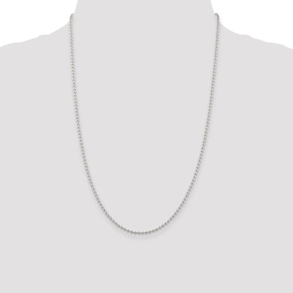 24 Inch Sterling Silver 2.35mm Beaded Chain Necklace