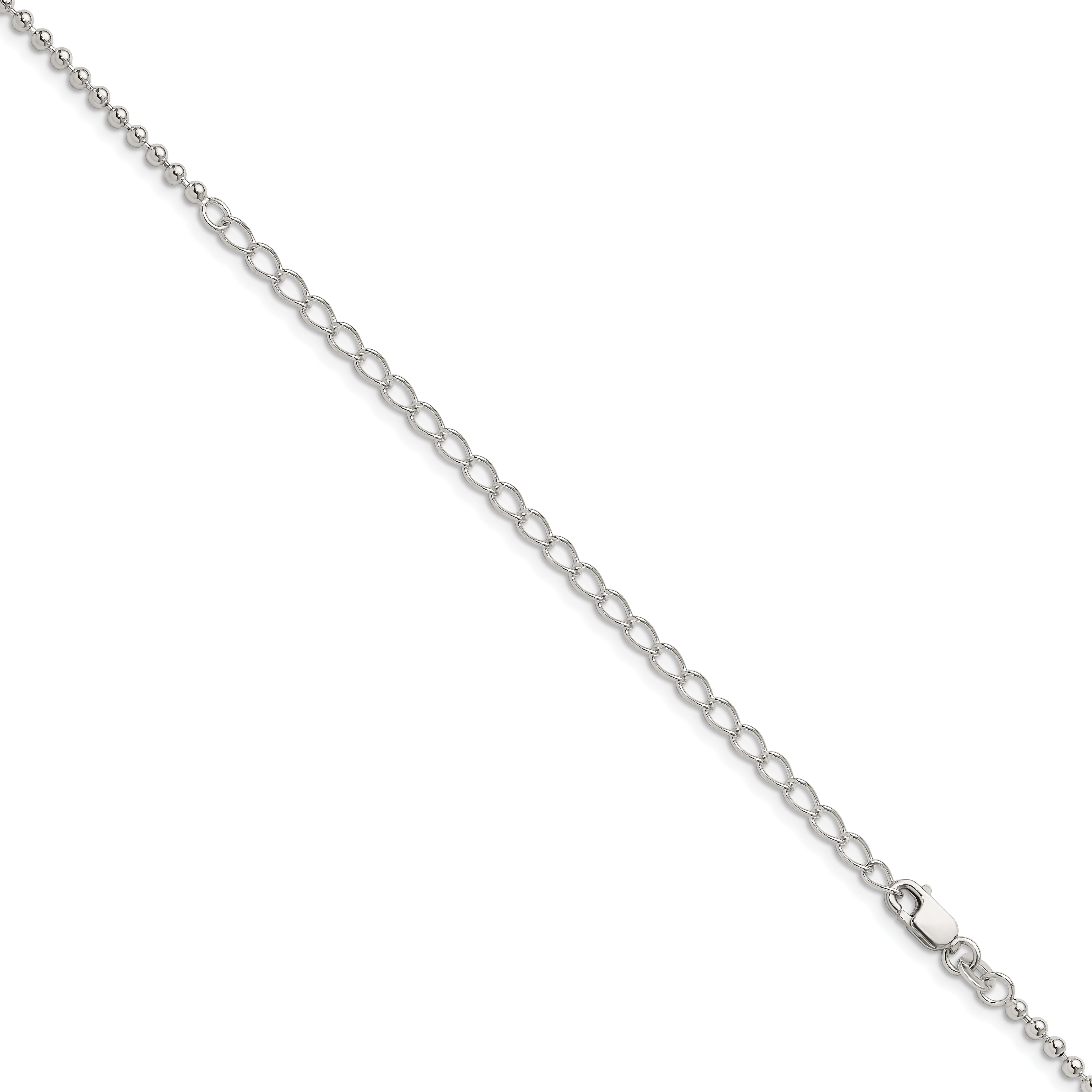 22 Inch Sterling Silver 2.35mm Beaded Chain W/4In Ext.