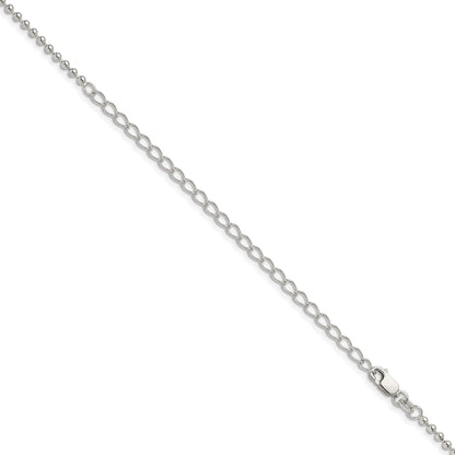 22 Inch Sterling Silver 2.35mm Beaded Chain W/4In Ext.