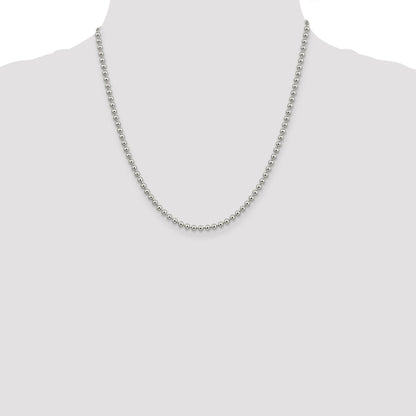 20 Inch Sterling Silver 3mm Beaded Chain Necklace