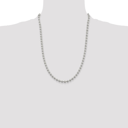 24 Inch Sterling Silver 5mm Beaded Chain Necklace