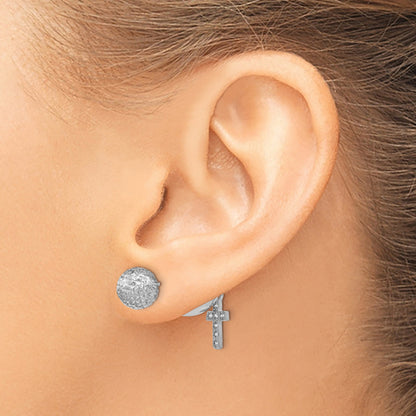 Sterling Silver Rhodium-Plated Cz Cross Front And Back Earrings