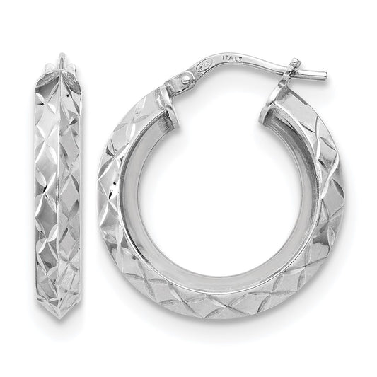 Sterling Silver Rh Plated Polished & D/C Hoop Earrings