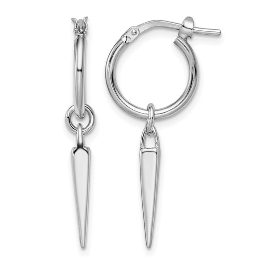 Sterling Silver Rhodium Pl Hoop With Dangle Earrings