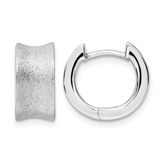 Sterling Silver Rhod Plated D/C Brushed Huggie Hoop Earrings